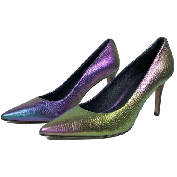 RARE Coach Hologram Leather Pump High Heel Size 7 Iridescent Blue Purple Green - Picture 1 of 12